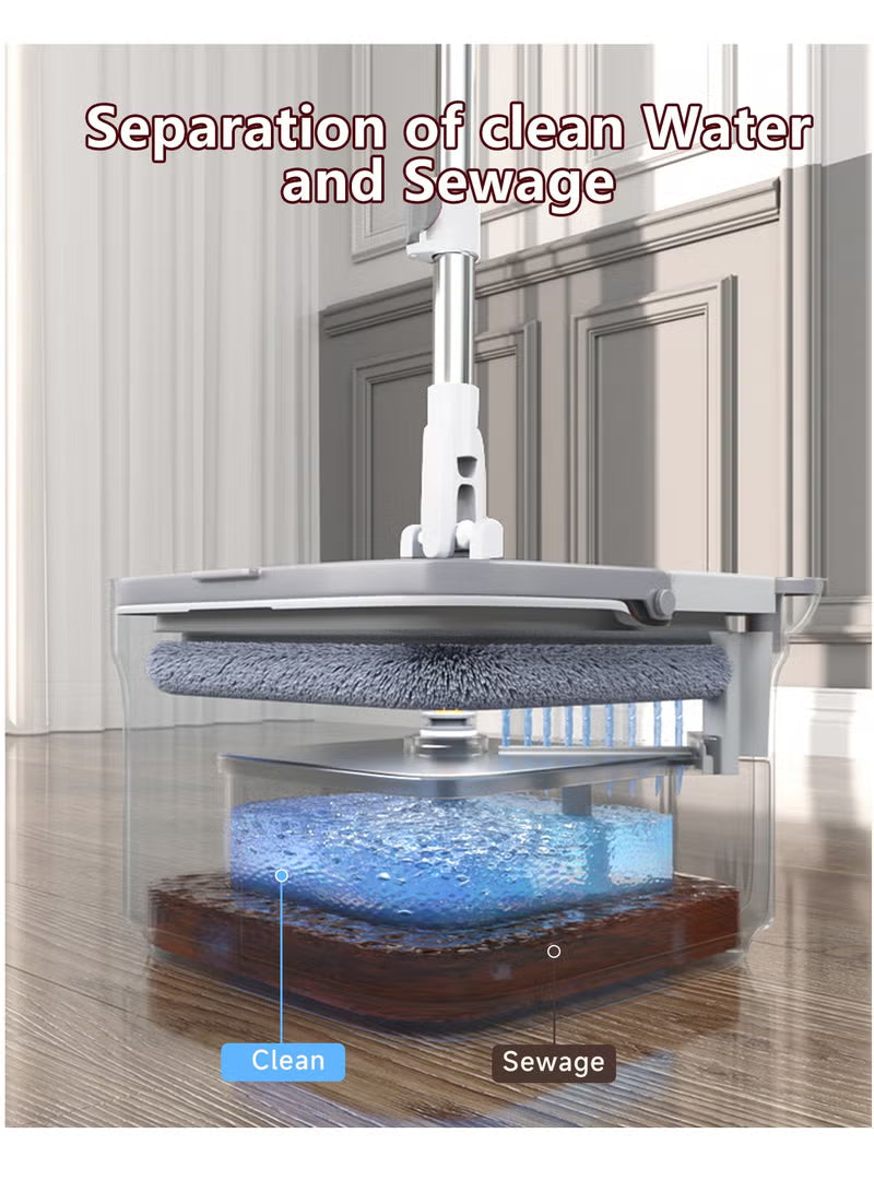 Spin Mop Bucket Set, 360 Degree Foldable Spinning Mop with Self Separation Dirty and Clean Water System, Easy Wring Floor Mop with Detachable Mop Heads for Floor Cleaning on Home Kitchen M20-Grey