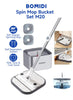 Spin Mop Bucket Set, 360 Degree Foldable Spinning Mop with Self Separation Dirty and Clean Water System, Easy Wring Floor Mop with Detachable Mop Heads for Floor Cleaning on Home Kitchen M20-Grey